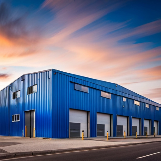 industrial building,  blue metalic panels